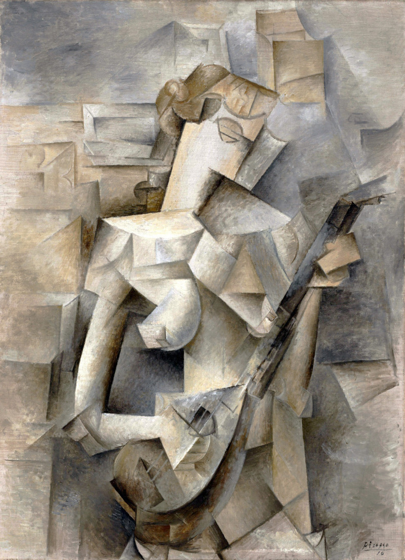 Jeune fille à la mandoline Peinture cubiste figurative